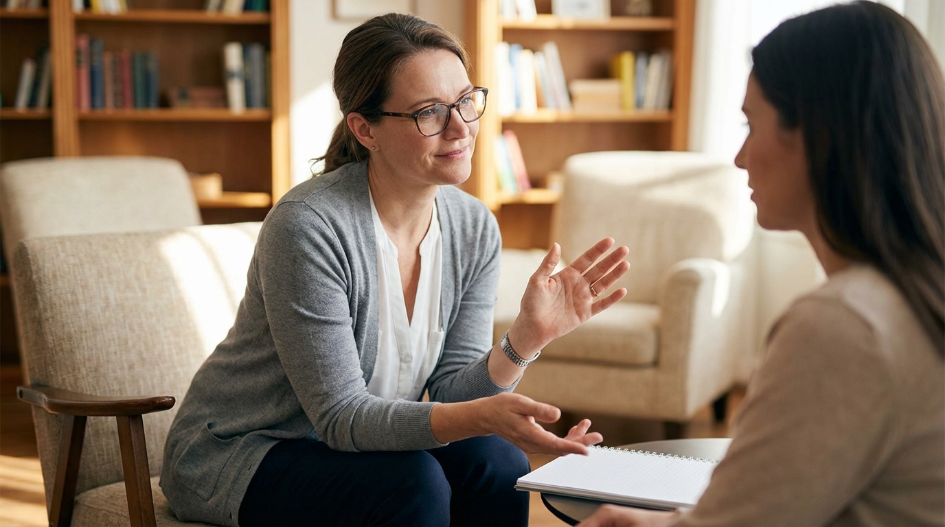 Bilişsel davranışçı terapi teknikleri ile anksiyete yönetimi ve psikolojik destek süreci.