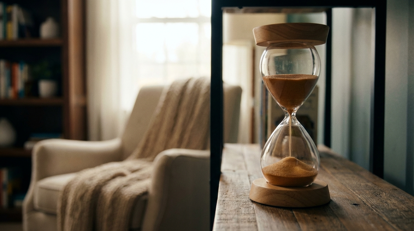 Psikolog seans süresi ve zaman yönetimi, klinik ortamda saat detayı.