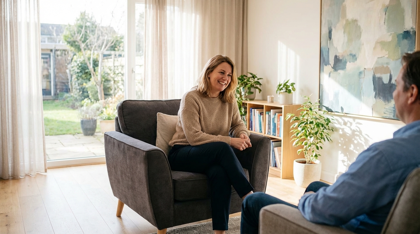 Suadiye psikolog ofisinde bireysel terapi seansı, modern ve huzurlu danışmanlık ortamı.